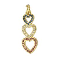 Cubique Pendentif en laiton zircon pavent, coeur, Placage de couleur d'or, bijoux de mode & DIY & pavé de micro zircon, multicolore, 8x21x2mm, Trou:Environ 3mm, 10PC/lot, Vendu par lot