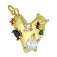 Cubique Pendentif en laiton zircon pavent, coeur, Placage de couleur d'or, bijoux de mode & DIY & pavé de micro zircon, multicolore, 18x18x6mm, Trou:Environ 3mm, 10PC/lot, Vendu par lot