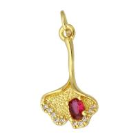 Cubique Pendentif en laiton zircon pavent, feuille, Placage de couleur d'or, bijoux de mode & DIY & pavé de micro zircon, multicolore, 11x20x3mm, Trou:Environ 3mm, 10PC/lot, Vendu par lot