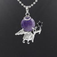 Gemstone Pendants Jewelry Natural Stone with Zinc Alloy Angel platinum color plated & Unisex Sold By PC