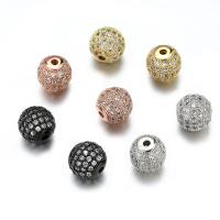 Cubic Zirconia Micro Pave Brass Beads Round plated DIY & micro pave cubic zirconia nickel lead & cadmium free Sold By PC