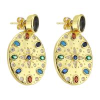 Cúbicos Circonia Pendiente Latón Micro pavimenta, metal, chapado en color dorado, micro arcilla de zirconia cúbica & para mujer, multicolor, 33mm, Vendido por Par