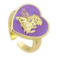 Messing Manchet Finger Ring, gold plated, Verstelbare & voor vrouw & glazuur, purper, Maat:6, Verkocht door PC