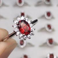 Gemstone fingerring, Zinc Alloy, med Garnet, for kvinde & med rhinestone, blandede farver, 5x7mm, Solgt af PC