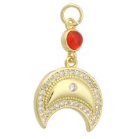 Cubique Pendentif en laiton zircon pavent, avec résine, lune, Placage de couleur d'or, bijoux de mode & DIY & pavé de micro zircon, doré, 27mm, Trou:Environ 3mm, 10PC/lot, Vendu par lot