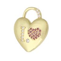 Cubique Pendentif en laiton zircon pavent, coeur, Placage de couleur d'or, bijoux de mode & DIY & pavé de micro zircon, multicolore, 17x20x3mm, Trou:Environ 3mm, 10PC/lot, Vendu par lot