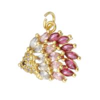 Cubique Pendentif en laiton zircon pavent, Hérisson, Placage de couleur d'or, bijoux de mode & DIY & pavé de micro zircon, multicolore, 19x17x5mm, Trou:Environ 3mm, 10PC/lot, Vendu par lot