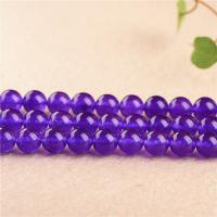 Purple Χαλκηδόνας Χάντρα, Γύρος, γυαλισμένο, DIY & διαφορετικό μέγεθος για την επιλογή, μωβ, Sold Με Strand