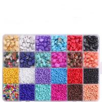 Blandet Glass Seed Beads, Glas Seed Beads, med Plastboks & gemstone Chips, ovntørrende lak, du kan DIY, blandede farver, 190x130x20mm, Ca. 6600pc'er/Box, Solgt af Box