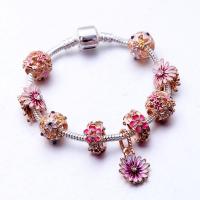 Bracelet European , alliage de zinc, margueritepâquerette, Placage, longueur différente pour le choix & pour femme & émail & avec strass, couleurs mélangées, protéger l'environnement, sans nickel, plomb et cadmium, Vendu par PC