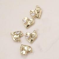 Μενταγιόν Cubic Zirconia (CZ) Brass, Ορείχαλκος, με Cubic Zirconia, Καρδιά, επιχρυσωμένο, κοσμήματα μόδας, περισσότερα χρώματα για την επιλογή, νικέλιο, μόλυβδο και κάδμιο ελεύθεροι, 15x14mm, Sold Με PC