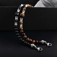 Gemstone Armbånd, 316L Stainless Steel, med Tiger Eye & Sort Agate, med 1.18inch extender kæde, mode smykker & forskellige materialer til valg & Unisex, 6mm, Længde Ca. 7.48 inch, Solgt af PC