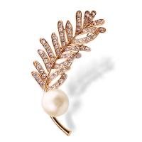 Broches de liga de zinco, with Shell Pearl, Emplacando ouro champanhe, joias de moda & para mulher & com strass, Champanhe, níquel, chumbo e cádmio livre, 54x21mm, vendido por PC