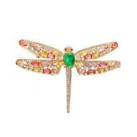 Cubic Zirconia Broche, Messing, med Green Calcedony, Dragonfly, 18K forgyldt, mode smykker & Micro Pave cubic zirconia & for kvinde, gylden, nikkel, bly & cadmium fri, 44x69mm, Solgt af PC