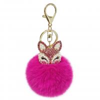 Key Chain, Zinc Alloy, med Kunstig + pels, Fox, for kvinde & med rhinestone, flere farver til valg, 80x150mm, Solgt af PC