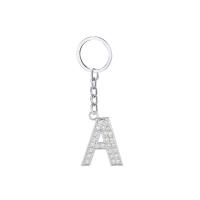 Zinklegering sleutelhanger haak, Zinc Alloy, De Brief van het alfabet, silver plated, verschillende stijlen voor de keuze & voor vrouw & met strass, 25x105mm, Verkocht door PC