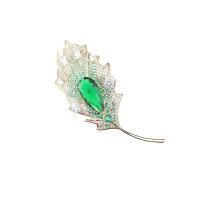 Cubic Zirconia Brooch Brass Leaf real gold plated for woman & with cubic zirconia nickel lead & cadmium free Sold By Lot