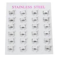 Stainless Steel Stud fülbevaló, 304 rozsdamentes acél, Egyszarvú, a nő, az eredeti szín, 9x9x12.50mm, 24PC-k/Set, Által értékesített Set