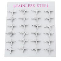 Stainless Steel Stud Øreringe, 304 rustfrit stål, Elektrokardiografisk, for kvinde, oprindelige farve, 12x9x13mm, 24pc'er/sæt, Solgt af sæt