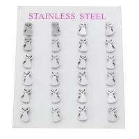 Stainless Steel Stud fülbevaló, 304 rozsdamentes acél, Macska, a nő, az eredeti szín, 5x9x13mm, 24PC-k/Set, Által értékesített Set