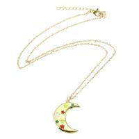 Collier en laiton, lune, Placage de couleur d'or, pour femme & émail, 20x26x1mm, Longueur Environ 20 pouce, Vendu par PC