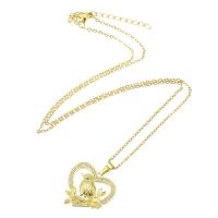 Cubic Zircon Micro Pave Brass Necklace with 304 Stainless Steel Chain Heart gold color plated micro pave cubic zirconia & for woman & hollow Length Approx 20 Inch Sold By PC