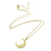 Circón cúbico Micro pavimentar collar de cobre amarillo, metal, Luna, chapado en color dorado, micro arcilla de zirconia cúbica & para mujer, 18x22x2mm, longitud aproximado 20 Inch, Vendido por UD