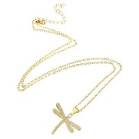 Kubieke Zirkoon Micro Pave Brass Ketting, Messing, Dragonfly, gold plated, micro pave zirconia & voor vrouw, 23x19x3mm, Lengte Ca 19.5 inch, Verkocht door PC