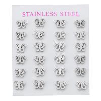 Stainless Steel Stud fülbevaló, 304 rozsdamentes acél, Pillangó, a nő & üreges, az eredeti szín, 8x7x12.50mm, 24PC-k/Set, Által értékesített Set