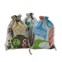 Tissu en coton Sac drawstring, impression, couleurs mélangées, 100PC/sac, Vendu par sac