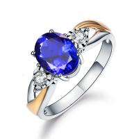 Kubieke Circonia Micro Pave Brass Ring, Messing, met Saffier, plated, micro pave zirconia & voor vrouw, gemengde kleuren, 17mm, Verkocht door PC