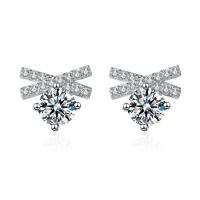 Mässing Stud Earring, mässing örhänge inlägg, plated, micro bana cubic zirconia & för kvinna, silver, 9.99x9.12mm, Säljs av Par