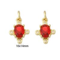 Befestigter Zirkonia Messing Anhänger, goldfarben plattiert, Modeschmuck & DIY & Micro pave Zirkonia, rot, 10x14x5mm, Bohrung:ca. 3mm, 10PCs/Menge, verkauft von Menge