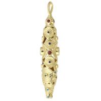 Messing hanger met micro-paved kubieke zirconia's, gold plated, mode sieraden & DIY & micro pave zirconia, multi-gekleurde, 9x45x8mm, Gat:Ca 2.5mm, 10pC's/Lot, Verkocht door Lot