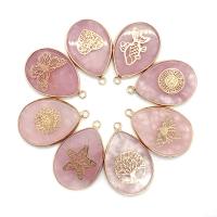 Quartz Gemstone Pendants Rose Quartz with Brass Teardrop gold color plated Unisex Sold By PC