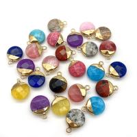 Gemstone Hängen Smycken, Ädelsten, med Mässing, Flat Round, guldfärg pläterade, olika material för val, fler färger för val, 15x19mm, Säljs av PC