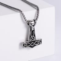 Stainless Steel Jewelry Necklace 304 Stainless Steel Hammer of Thor Vacuum Ion Plating fashion jewelry & DIY & Unisex & blacken original color Length 60 cm Sold By PC