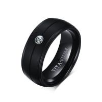 Titanium Staal Finger Ring, mode sieraden & verschillende grootte voor keus & voor de mens & met strass, zwart, 8mm, Verkocht door PC