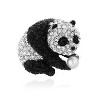 Strass Broche, Zinc Alloy, met Plastic Pearl, Panda, uniseks & met strass, wit en zwart, 28x25mm, Verkocht door PC