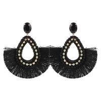 Fashion Fringe Oorbellen, Zinc Alloy, met Polyester, mode sieraden & voor vrouw & met strass, meer kleuren voor de keuze, nikkel, lood en cadmium vrij, 92mm, Verkocht door pair