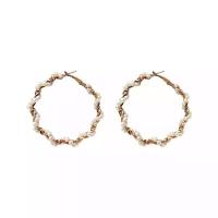 Zinc Alloy Oorbellen, met Plastic Pearl, zinklegering hoepeloorring, plated, voor vrouw, gouden, 50mm, Verkocht door pair