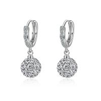 Messing Drop Earring, messing hoepeloorring, micro pave zirconia & voor vrouw, zilver, 26x10mm, Verkocht door pair