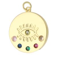 Messing hanger met micro-paved kubieke zirconia's, Ronde, gold plated, mode sieraden & DIY & micro pave zirconia, multi-gekleurde, 22x24x2.50mm, Gat:Ca 3mm, 10pC's/Lot, Verkocht door Lot