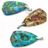 Turquoise Hanger, Natuurlijke Turquoise, met Messing, Traan, silver plated, DIY, meer kleuren voor de keuze, 29x50mm, Verkocht door PC