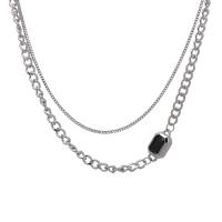 Collana in acciaio inossidabile, with vetro, with 1.96inch extender chain, Rettangolo, Doppio strato & gioielli di moda & unisex, colore originale, Lunghezza Appross. 17.7 pollice, Venduto da PC