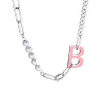 Roestvrij staal halskettingen, met Plastic Pearl, met 2.16inch extender keten, Letter B, mode sieraden & voor vrouw & hol, oorspronkelijke kleur, Lengte Ca 17.7 inch, Verkocht door PC