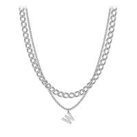 Mode Multi laag ketting, met 1.96inch extender keten, Letter W, Dubbele laag & mode sieraden & uniseks, oorspronkelijke kleur, Lengte Ca 16.5 inch, Verkocht door PC