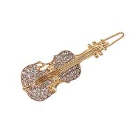 Hår Clip, Zinc Alloy, Violin, forgyldt, for kvinde & med rhinestone, flere farver til valg, 59mm, Solgt af PC