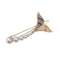 Hår Clip, Zinc Alloy, med Plastic Pearl, Havfrue hale, guldfarve belagt, for kvinde & med rhinestone & hule, flere farver til valg, 66mm, Solgt af PC