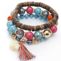 alliage de zinc Set de bracelet, avec turquoise & bois, trois pièces & bijoux de mode & pour femme, plus de couleurs à choisir, protéger l'environnement, sans nickel, plomb et cadmium, Longueur Environ 18 cm, Vendu par fixé